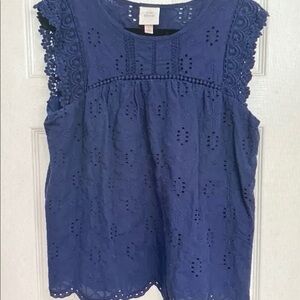 Knox Rose Navy Eyelet Lace Blouse